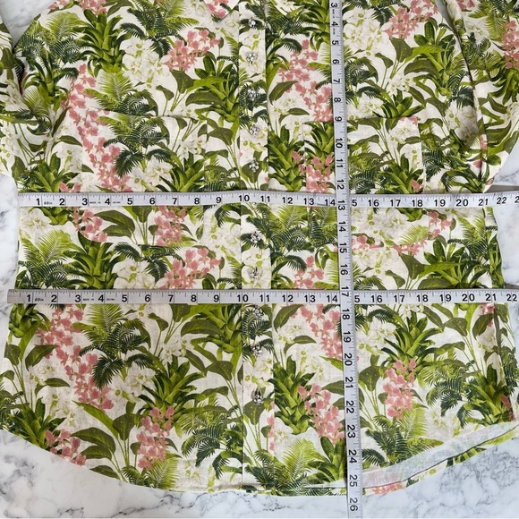 CAMI NYC Belkis Top in Tropics Print 100% Linen Green Pink Diamond Buttons XS - Picture 8 of 11